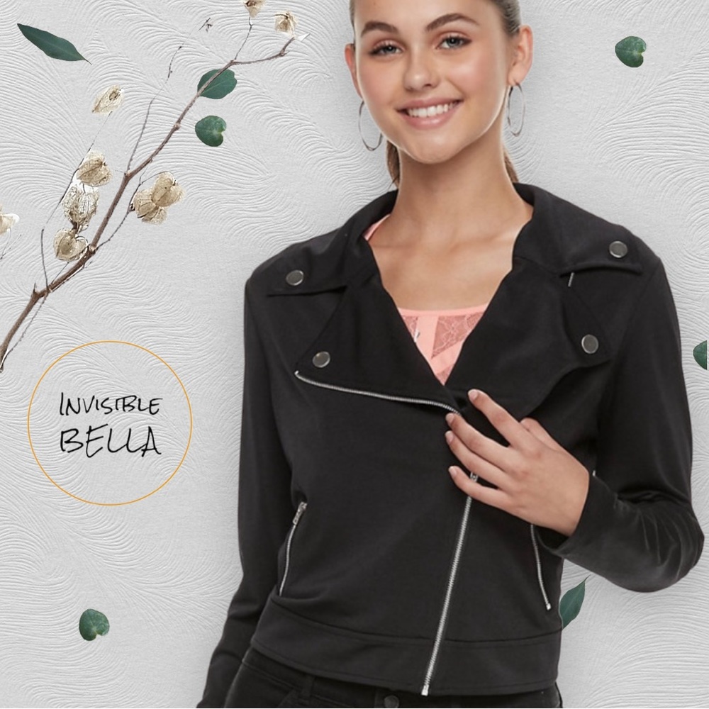 💖NWT Candie's Black Moto Knit Jacket L -item203-